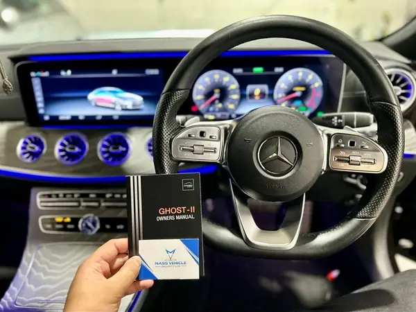 Ghost-II owners manual held inside a Mercedes CLS after fitting